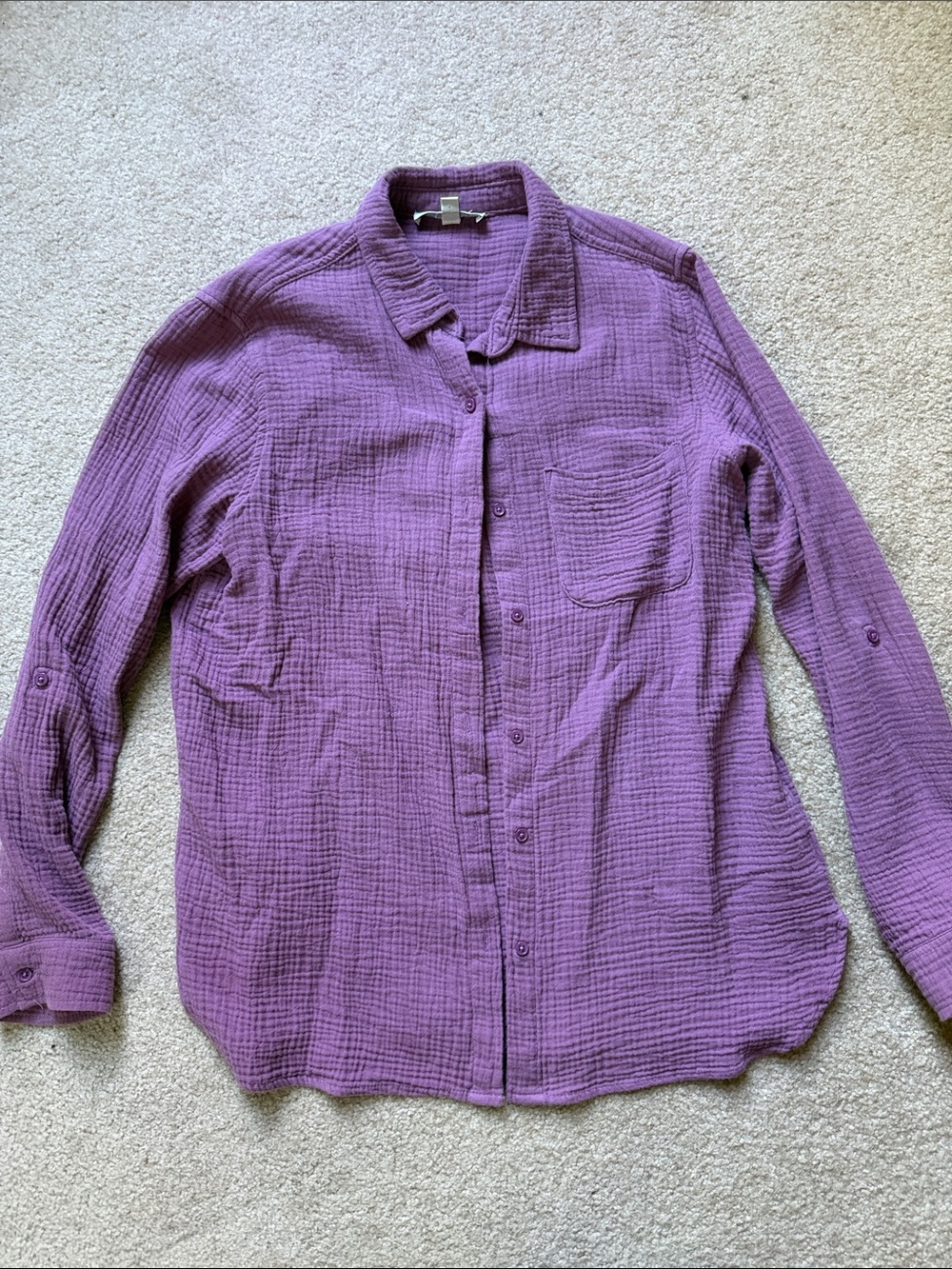 Anne Klein Purple Gauze Button-Up Textured Shirt
